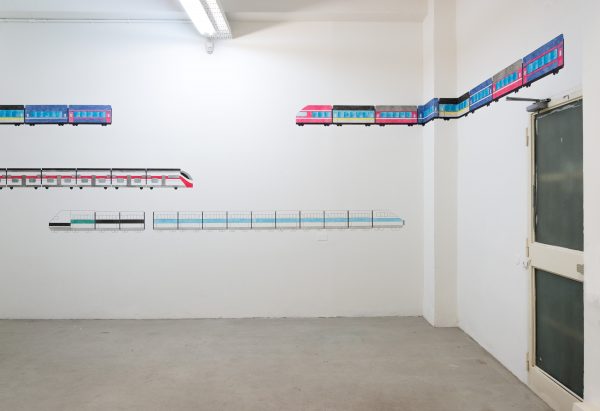 Marina Pinsky ‘Train mural’ 2018, acrylic paint, permanent marker on wall. Courtesy the artist and Gluck50